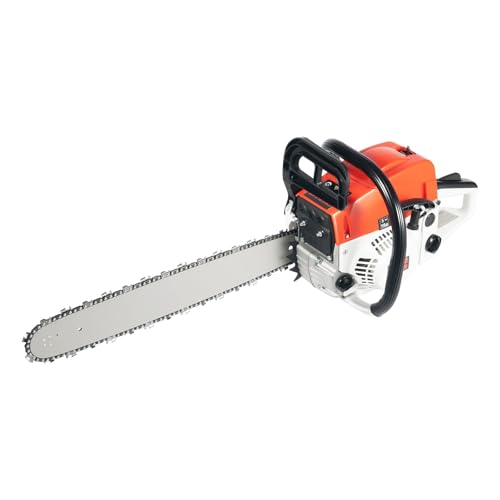 Motosierra de gasolina, motor de 2 tiempos, 52 cc, con espada de 51 cm de longitud y arranque fácil, lubricación automática de cadena ideal para...