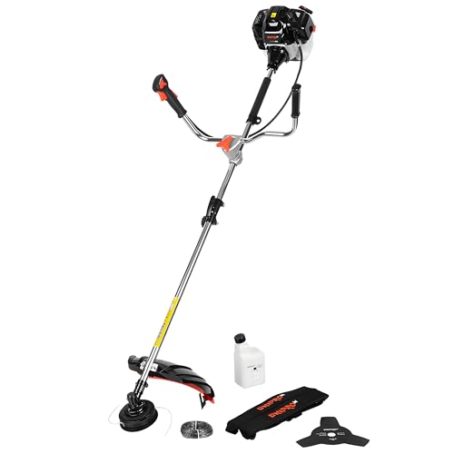 DNIPRO-M Desbrozadora de Gasolina, 51,7 CC, 2,6 kW (3,5 CV), Hilo Ø450 mm, Cuchilla 3 Dientes 255 mm, Manillar Tipo Bicicleta, Arnés...