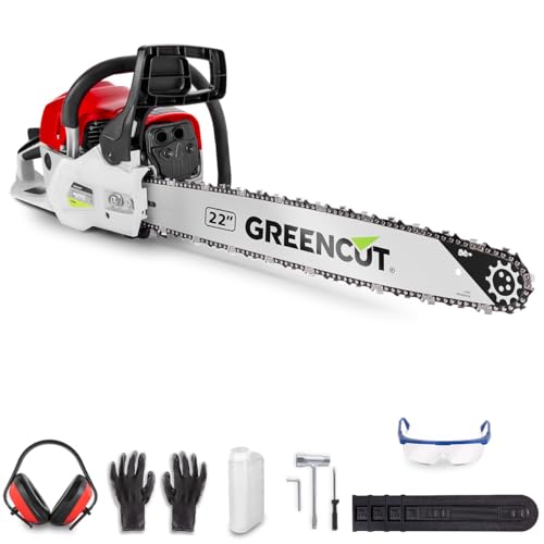 GREENCUT GS680X - Motosierra de gasolina con motor de 2 tiempos 68cc y 3,9cv con espada de 22'', arranque Easy-Start, sistema anti-vibración,...