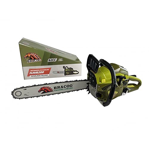 BRACOG Motosierra Gasolina Profesional Amazona (62 cc, Espadín 50cm). Anti-vibración con Cadena 20' Motor de 2 Tiempos, 3.4 cv, Alto Rendimiento...