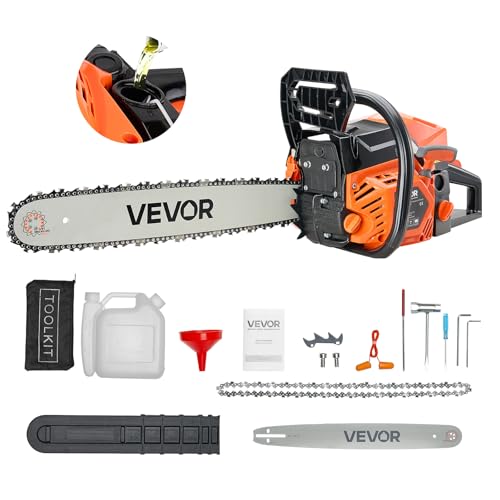 VEVOR Motosierra de Gasolina de 508 mm, Motosierra de Gasolina de 62 cc, 3,6 HP con Mango Antideslizante, Doble Depósito de Combustible, Ideal para...