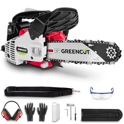 GREENCUT GS250X-12 - Motosierra de gasolina, motor térmico 2 tiempos 25.4cc, potencia 1.4cv, espada 12”, para poda, corte 30.4cm, manillar...