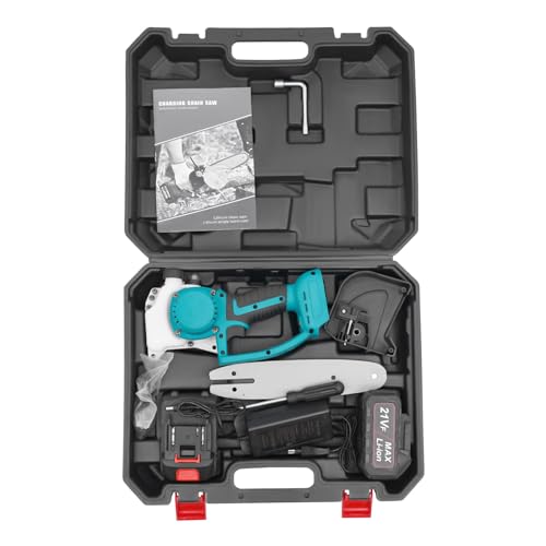 Mini motosierra inalámbrica motosierra eléctrica sin escobillas de 8 pulgadas con 2 baterías y cargador, motosierra eléctrica de una sola mano para árboles de jardín, podadora, corte de madera