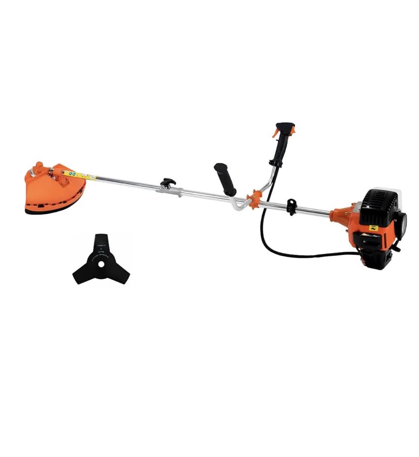 Desbrozadora a Gasolina 43cc y 2,41cv. Motor 2 Tiempos con 1 Cabeza Hilo, 1 Cabeza Tres Cuchillas de Doble Sistema de Corte