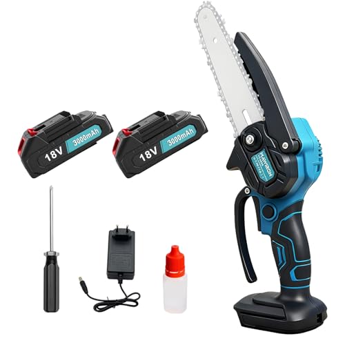 Mini Motosierra Eléctrica Inalámbrica de 6 Pulgadas con 2 Baterías de 3.0Ah y Cable de Carga, Motor Potente para Jardinería, Poda y...