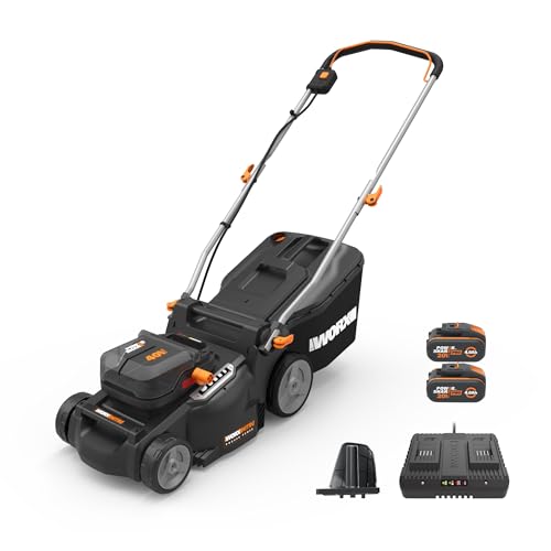 WORX Cortacésped WG737E Nitro con batería de 40 V (2 x 20 V), Potente Motor sin escobillas, Ancho de Corte de 37 cm, 6 Niveles de Altura de...