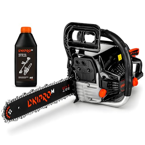 Dnipro-M Motosierra Gasolina 45cc 2000W para Leña, Poda y Tala, Espada 40 cm, Easy Start, Freno de Cadena, Sistema Antivibración, Aceite Motor 2T 1L...
