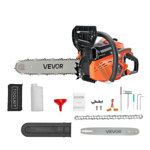 VEVOR Motosierra de Gasolina de 355 mm, Motosierra de Gasolina de 40 cc, 1,8 HP con Mango Antideslizante, Doble Depósito de Combustible, Ideal para...