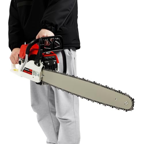 Motosierra de gasolina, 52 CM³, motosierra de gasolina con motor de 2 tiempos, 7500 rpm, adecuado para la explotación forestal, corte de madera,...