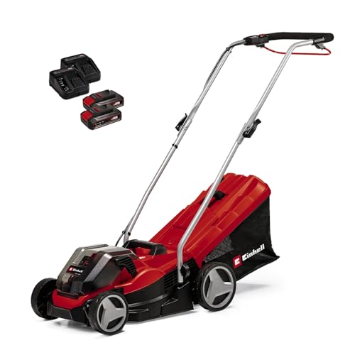 Einhell Cortacésped a batería GE-CM 36/33 Li Kit Power X-Change (36 V, 33 cm ancho de corte, hasta 250 m², 30L bolsa recolectora, 25-65 mm...