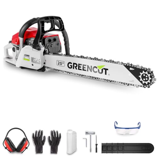GREENCUT GS610X - Motosierra de Gasolina 62cc 3,6CV, Motor 2 Tiempos, Espada 20', Corte 50,8cm, Antivibración, Ideal para Tala, Poda y Jardinería