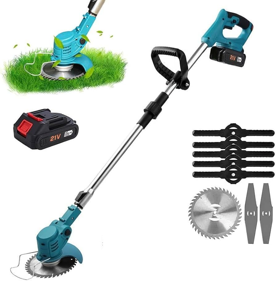 Cortadora de césped eléctrica inalambrica, cortacesped portátil 21 V, con Dos baterias, para jardín, con Mango Ajustable, para Corte...