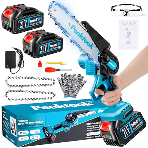Mini Motosierra Bateria 6 Pulgadas, 1000W Motor Sin Escobillas Motosierra Eléctrica con 8000mAh Baterías y 2 Cadenas, motosierra de mano portátil Inalámbrica para Podar Árboles de Jardinería y Madera