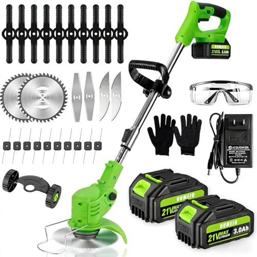 Desbrozadora Bateria, Recortabordes Eléctrico con 2 3.0Ah baterías y Cargador rápido, Recortabordes baterías y Cortadora de Bordes 2 en...