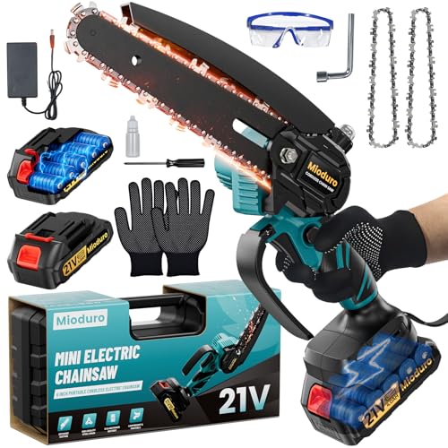 Mini Motosierra Bateria 8000mAh, Motosierra Eléctrica de 6 Pulgadas con Engrasador Automático y 2 Baterías de Gran Capacidad, Sierra Eléctrica para Cortar Madera y Podar Árboles