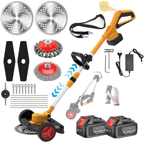 Fiutazge Decespugliatore Elettrico Pieghevole con Ruote Rimovibili,2 Baterías,...